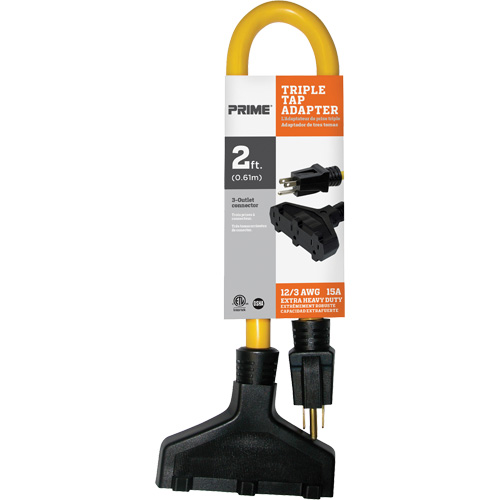 Triple Tap Adapter, Outdoor, STW, 12/3 AWG, 15 A, 3 Outlet(s), 2' Trail Hammer and Bolt