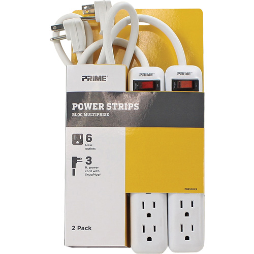 Power Strip 2-Pack, 6 Outlet(s), 3', 15 A, 1875 W, 125 V Trail Hammer and Bolt