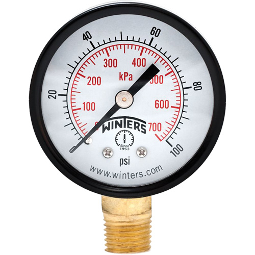 Manom&egrave;tre &eacute;conomique,  2", 0 - 100 psi, Fixation inf&eacute;rieure, Analogique Trail Hammer and Bolt