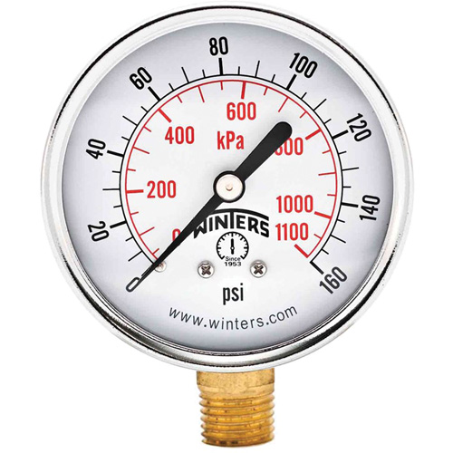 Economy Pressure Gauge, 2-1/2" , 0 - 160 psi, Bottom Mount, Analogue Trail Hammer and Bolt