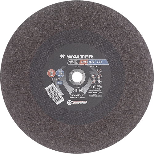 Ripcut Stainless Steel & Steel Cut-Off Wheel for Stationary Saws, 16" x 5/32", 1" Arbor, Type 1, Aluminum Oxide, 3800 RPM Trail Hammer and Bolt