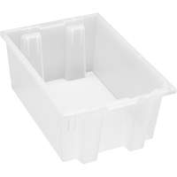 Heavy-Duty Stack & Nest Tote, 8" x 13.5" x 19.5", Clear Trail Hammer and Bolt