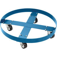Drum Dolly, Steel, 750 lbs. Capacity, 24" Diameter, Polyolefin Casters Trail Hammer and Bolt