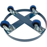 Drum Dolly, Steel, 1400 lbs. Capacity, 24" Diameter, Blue Elastic Casters Trail Hammer and Bolt