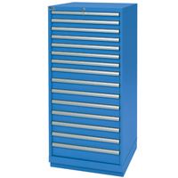 Armoires de rangement avec tiroirs, 15 tiroirs, 28-1/4" la x 28-1/2" p x 59-1/2" h, Bleu brillant Trail Hammer and Bolt