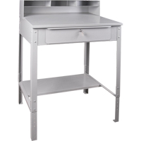 Open Floor Style Shop Desk, 34-1/2" W x 30" D x 53" H, Grey Trail Hammer and Bolt