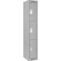 Clean Line Lockers, 3 -tier, 12" x 18" x 72", Steel, Grey, Rivet (Assembled) Trail Hammer and Bolt