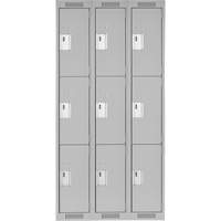 Clean Line Lockers, 3 -tier, Bank of 3, 36" x 18" x 72", Steel, Grey, Rivet (Assembled) Trail Hammer and Bolt