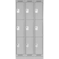 Clean Line Lockers, 3 -tier, Bank of 3, 36" x 18" x 76", Steel, Grey, Rivet (Assembled) Trail Hammer and Bolt
