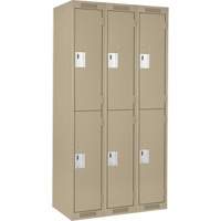 Clean Line Lockers, 2 -tier, Bank of 3, 36" x 18" x 72", Steel, Beige, Rivet (Assembled) Trail Hammer and Bolt