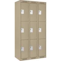 Clean Line Lockers, 3 -tier, Bank of 3, 36" x 18" x 72", Steel, Beige, Rivet (Assembled) Trail Hammer and Bolt
