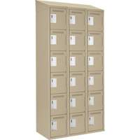 Clean Line Lockerette, 6 -tier, Bank of 3, 36" x 18" x 78", Steel, Beige, Rivet (Assembled) Trail Hammer and Bolt