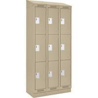 Clean Line Lockers, 3 -tier, Bank of 3, 36" x 18" x 82", Steel, Beige, Rivet (Assembled) Trail Hammer and Bolt
