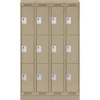 Clean Line Lockers, 3 -tier, Bank of 4, 48" x 18" x 82", Steel, Beige, Rivet (Assembled) Trail Hammer and Bolt