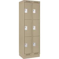Clean Line Lockers, 3 -tier, Bank of 2, 24" x 18" x 76", Steel, Beige, Rivet (Assembled) Trail Hammer and Bolt