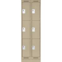 Clean Line Lockers, 3 -tier, Bank of 2, 24" x 18" x 76", Steel, Beige, Rivet (Assembled) Trail Hammer and Bolt