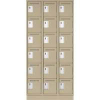 Clean Line Lockerette, 6 -tier, Bank of 3, 36" x 18" x 76", Steel, Beige, Rivet (Assembled) Trail Hammer and Bolt