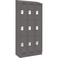 Clean Line Lockers, 3 -tier, Bank of 3, 36" x 18" x 82", Steel, Charcoal, Rivet (Assembled) Trail Hammer and Bolt