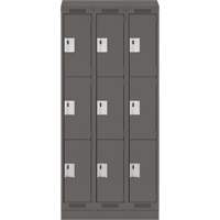 Clean Line Lockers, 3 -tier, Bank of 3, 36" x 18" x 82", Steel, Charcoal, Rivet (Assembled) Trail Hammer and Bolt