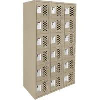 Assembled Lockerettes Clean Line Perforated Economy Lockers, 6 -tier, Bank of 3, 18" x 72" x 12", Steel Trail Hammer and Bolt