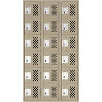 Assembled Lockerettes Clean Line Perforated Economy Lockers, 6 -tier, Bank of 3, 18" x 72" x 12", Steel Trail Hammer and Bolt