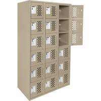 Assembled Lockerettes Clean Line Perforated Economy Lockers, 6 -tier, Bank of 3, 18" x 72" x 12", Steel Trail Hammer and Bolt