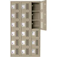 Assembled Lockerettes Clean Line Perforated Economy Lockers, 6 -tier, Bank of 3, 18" x 72" x 12", Steel Trail Hammer and Bolt
