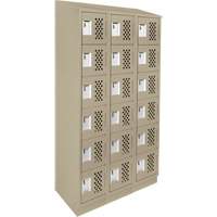 Assembled Lockerettes Clean Line Perforated Economy Lockers, 6 -tier, Bank of 3, 18" x 72" x 12", Steel Trail Hammer and Bolt