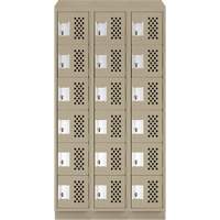Assembled Lockerettes Clean Line Perforated Economy Lockers, 6 -tier, Bank of 3, 18" x 72" x 12", Steel Trail Hammer and Bolt