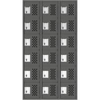 Assembled Lockerettes Clean Line Perforated Economy Lockers, 6 -tier, Bank of 3, 18" x 72" x 12", Steel Trail Hammer and Bolt