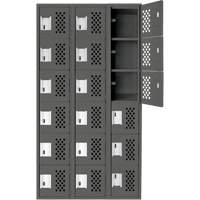 Assembled Lockerettes Clean Line Perforated Economy Lockers, 6 -tier, Bank of 3, 18" x 72" x 12", Steel Trail Hammer and Bolt