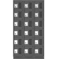 Assembled Lockerettes Clean Line Perforated Economy Lockers, 6 -tier, Bank of 3, 18" x 72" x 12", Steel Trail Hammer and Bolt
