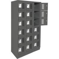 Assembled Lockerettes Clean Line Perforated Economy Lockers, 6 -tier, Bank of 3, 18" x 72" x 12", Steel Trail Hammer and Bolt