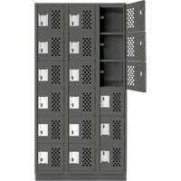 Assembled Lockerettes Clean Line Perforated Economy Lockers, 6 -tier, Bank of 3, 18" x 72" x 12", Steel Trail Hammer and Bolt