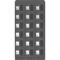 Assembled Lockerettes Clean Line Perforated Economy Lockers, 6 -tier, Bank of 3, 18" x 72" x 12", Steel Trail Hammer and Bolt