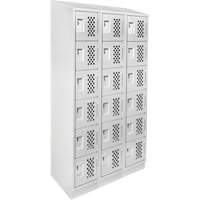 Assembled Lockerettes Clean Line Perforated Economy Lockers, 6 -tier, Bank of 3, 18" x 72" x 12", Steel Trail Hammer and Bolt