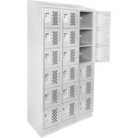 Assembled Lockerettes Clean Line Perforated Economy Lockers, 6 -tier, Bank of 3, 18" x 72" x 12", Steel Trail Hammer and Bolt