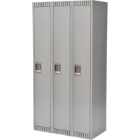 Lockers, Bank of 3, 36" x 18" x 72", Steel, Grey, Knocked Down Trail Hammer and Bolt