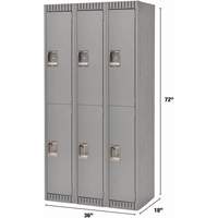 Lockers, 2 -tier, Bank of 3, 36" x 18" x 72", Steel, Grey, Knocked Down Trail Hammer and Bolt