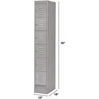 Lockers, 6 -tier, 12" x 18" x 76", Steel, Grey, Knocked Down Trail Hammer and Bolt