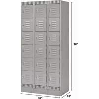 Lockers, 6 -tier, Bank of 3, 36" x 18" x 76", Steel, Grey, Knocked Down Trail Hammer and Bolt