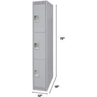 Lockers, 3 -tier, 12" x 18" x 72", Steel, Grey, Knocked Down Trail Hammer and Bolt