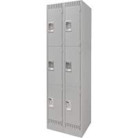 Lockers, 3 -tier, Bank of 2, 24" x 18" x 76", Steel, Grey, Knocked Down Trail Hammer and Bolt