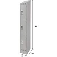 Lockers, 3 -tier, 12" x 18" x 86", Steel, Grey, Knocked Down Trail Hammer and Bolt