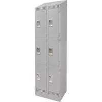 Lockers, 3 -tier, Bank of 2, 24" x 18" x 86", Steel, Grey, Knocked Down Trail Hammer and Bolt