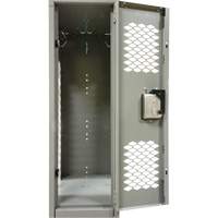 Casiers ventil&eacute;s, 2 niveaux, Bloc de 3, 36" x 18" x 88", Acier, Gris, D&eacute;mont&eacute;, Perfor&eacute; Trail Hammer and Bolt