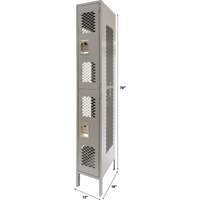 Vented Lockers, 2 -tier, 12" x 18" x 78", Steel, Grey, Knocked Down, Perforated Trail Hammer and Bolt