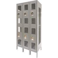 Casiers ventil&eacute;s, 2 niveaux, Bloc de 3, 36" x 18" x 78", Acier, Gris, D&eacute;mont&eacute;, Perfor&eacute; Trail Hammer and Bolt