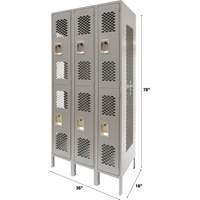 Casiers ventil&eacute;s, 2 niveaux, Bloc de 3, 36" x 18" x 78", Acier, Gris, D&eacute;mont&eacute;, Perfor&eacute; Trail Hammer and Bolt