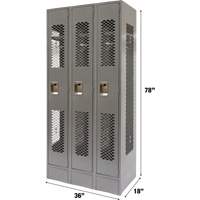 Casiers ventil&eacute;s, Bloc de 3, 36" x 18" x 78", Acier, Gris, D&eacute;mont&eacute;, Perfor&eacute; Trail Hammer and Bolt